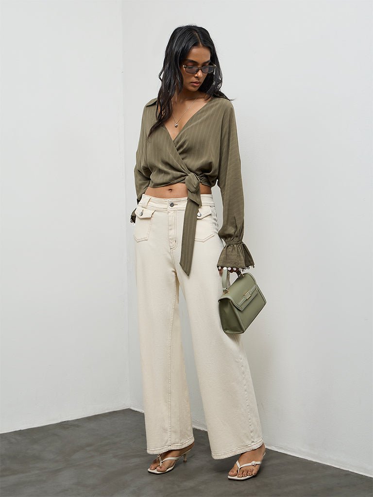 Fast Wear Off-White Solid High-Rise Jeans