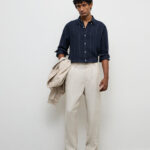Fast Wear Beige Mid-Rise Relaxed-Fit Trousers