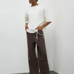 Fast Wear Brown Relaxed-Fit Mid-Rise Cotton Trousers with a Braided Cord