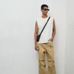 Fast Wear Tan Relaxed-Fit Mid-Rise Cotton Trousers with Braided Cord