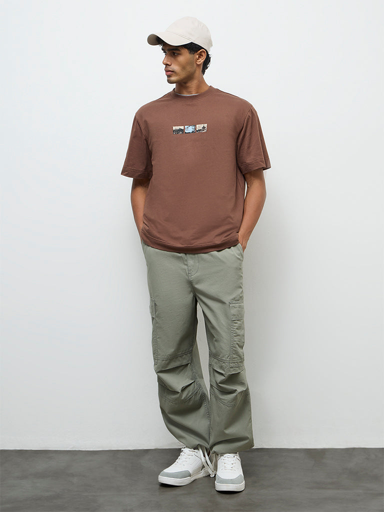 Fast Wear Sage Baggy-Fit Mid-Rise Cotton Cargo Pants