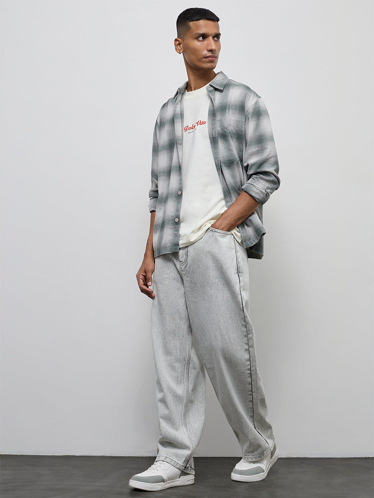 Fast Wear Grey Faded Mid-Rise Skater-Fit Jeans