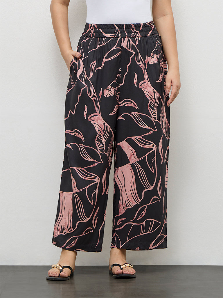 Fast Wear Charcoal Leaf Pattern Palazzos