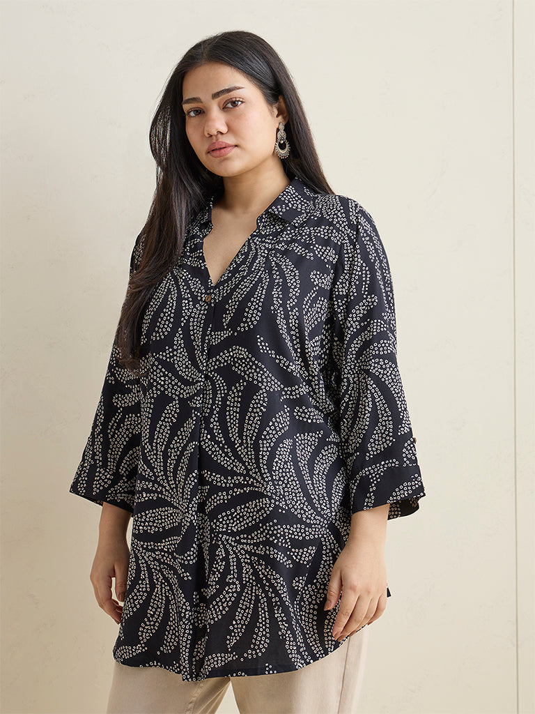Fast Wear Black Botanical Printed Tunic