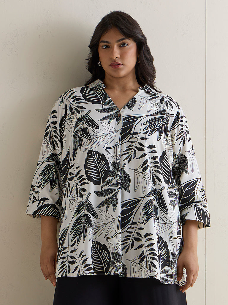 Fast Wear White Botanical Printed Tunic