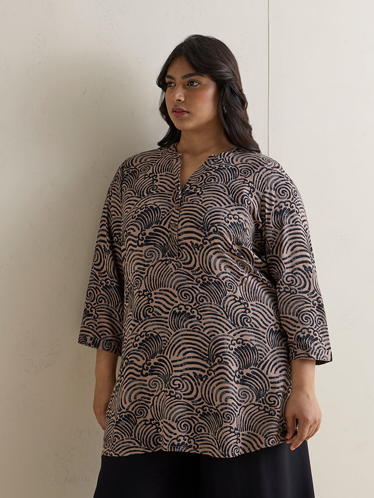 Fast Wear Brown Graphic Printed Tunic
