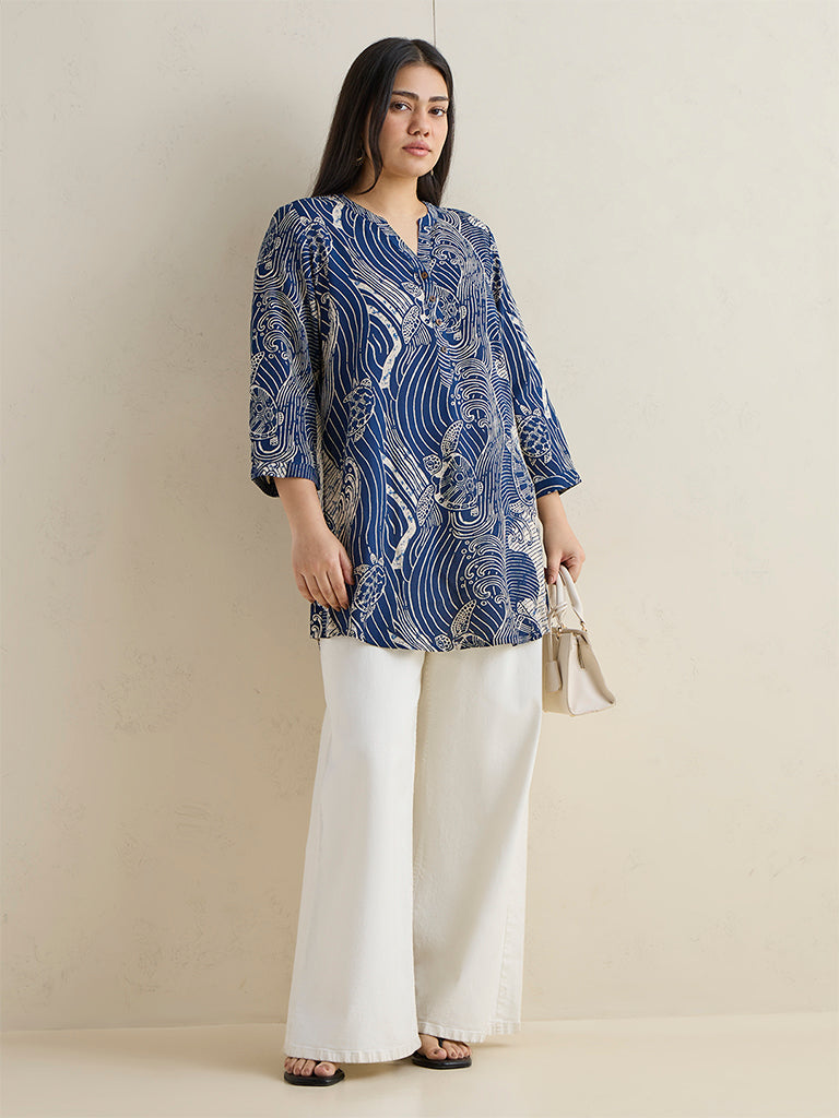 Fast Wear Indigo Turtle Printed Tunic