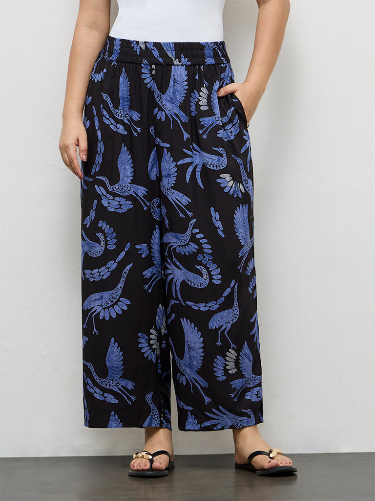 Fast Wear Black Bird Pattern Palazzos