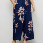 Fast Wear Dark Blue Botanical Design Palazzos