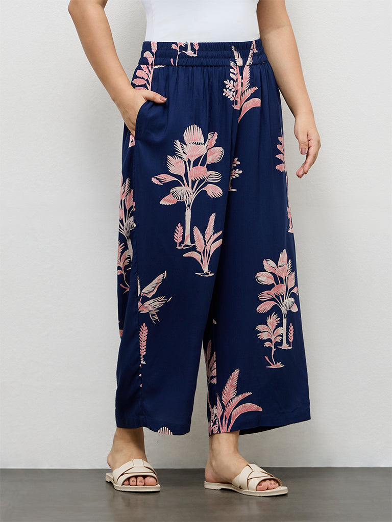 Fast Wear Dark Blue Botanical Design Palazzos