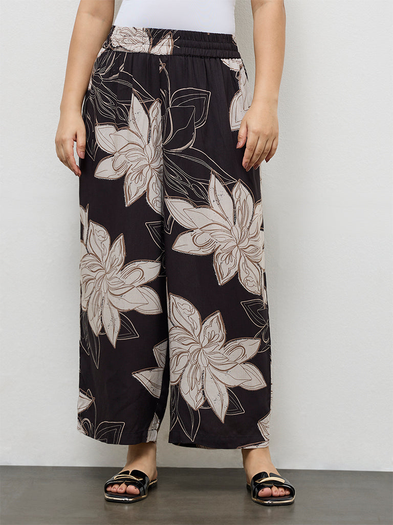 Fast Wear Black Floral Printed Palazzos