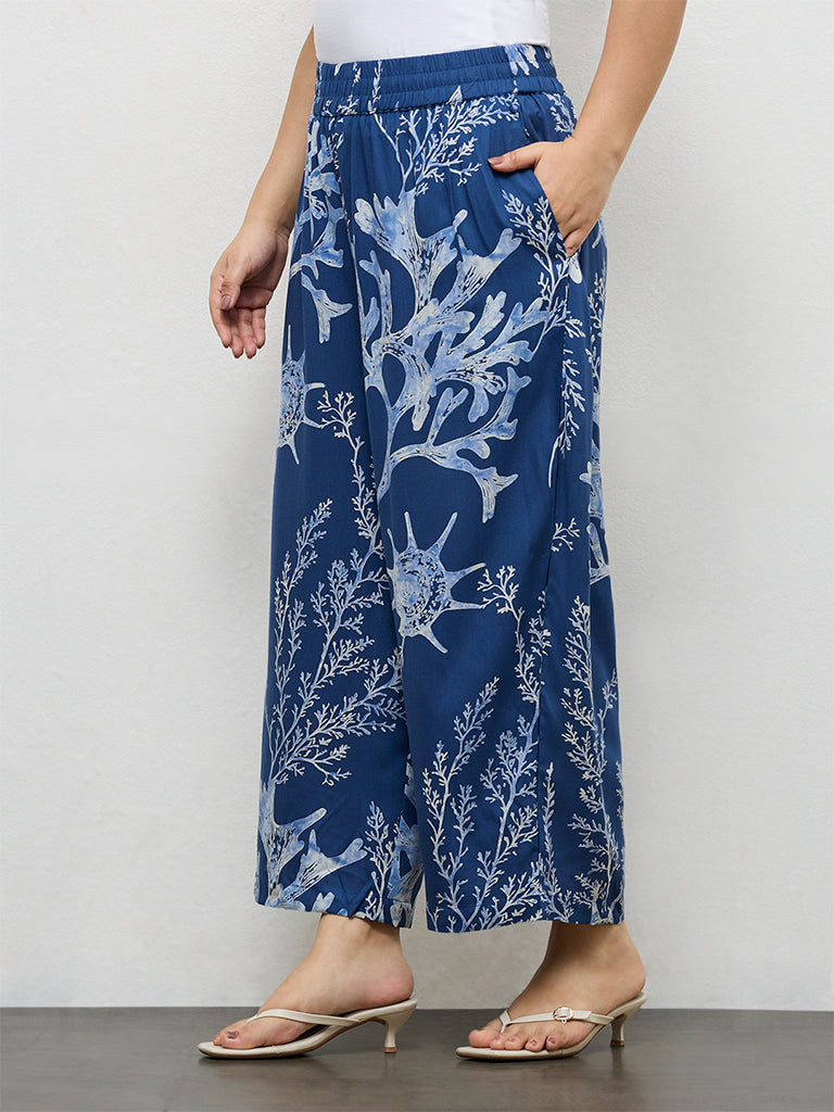Fast Wear Indigo Sealife Printed Palazzos
