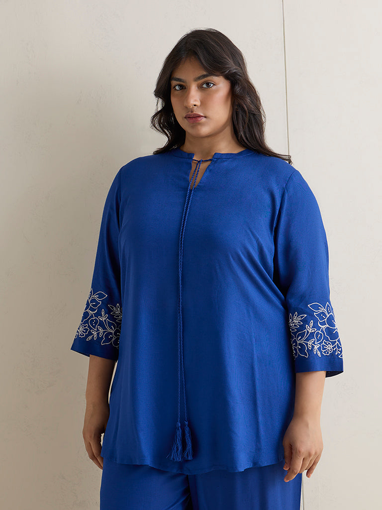 Fast Wear Blue Floral Embroidered Tunic