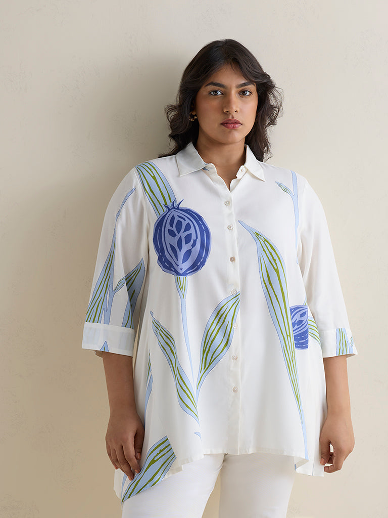 Fast Wear White Floral Printed Tunic