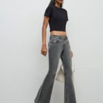 Fast Wear Light Grey Washed High-Rise Flared Jeans