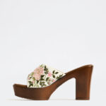 Fast Wear Pink Floral Embroidered Heel Sandals