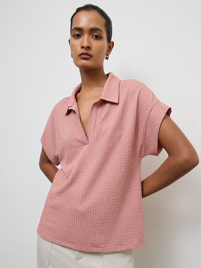 Fast Wear Dusty Pink Textured T-Shirt