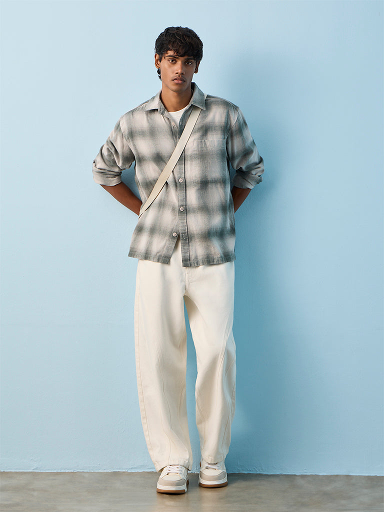 Fast Wear Off-White Barrel-Fit Mid-Rise Jeans