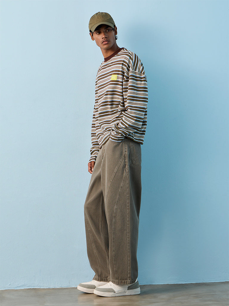 Fast Wear Dark Sage Barrel-Fit Mid-Rise Jeans