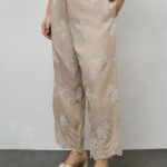 Fast Wear Beige Floral Embroidered Pants
