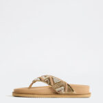 Fast Wear Beige Embellished Thong-Strap Sandals