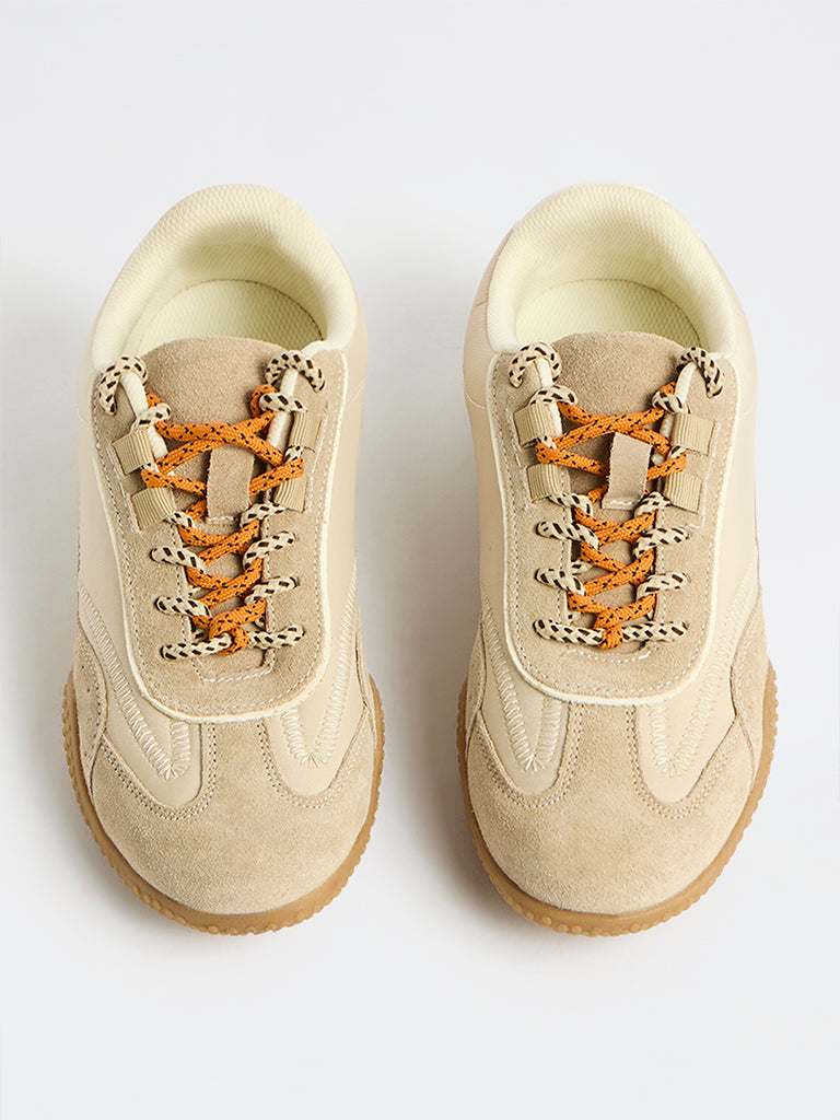 Fast Wear Light Beige Suede Lace-Up Sneakers