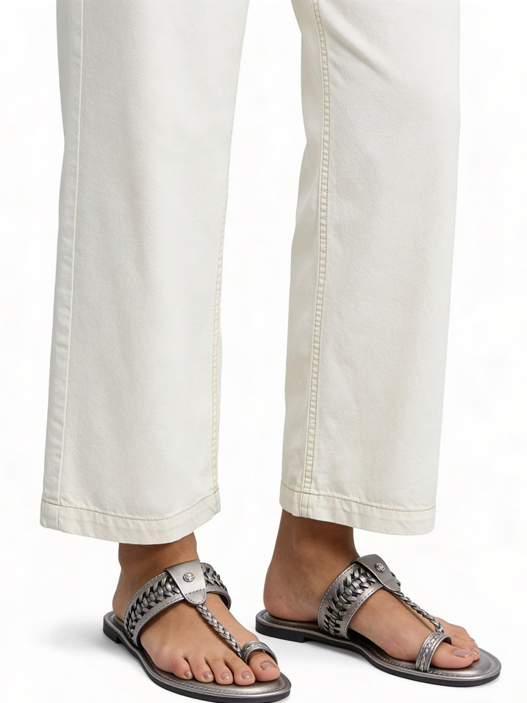 Fast Wear Pewter Metallic Finish T-Strap Kolhapuri Sandals