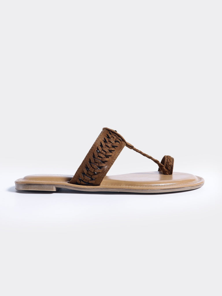 Fast Wear Tan Braided Kolhapuri Sandals