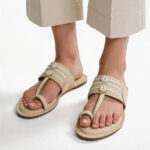 Fast Wear Ivory Braided Strap Flat Kolhapuri Sandals