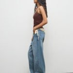 Fast Wear Blue Washed High-Rise Jeans with Scarf