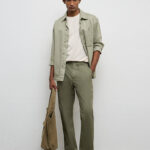 Fast Wear Sage Relaxed-Fit Mid-Rise Cotton-Blend Trousers