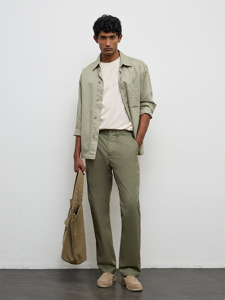Fast Wear Sage Relaxed-Fit Mid-Rise Cotton-Blend Trousers