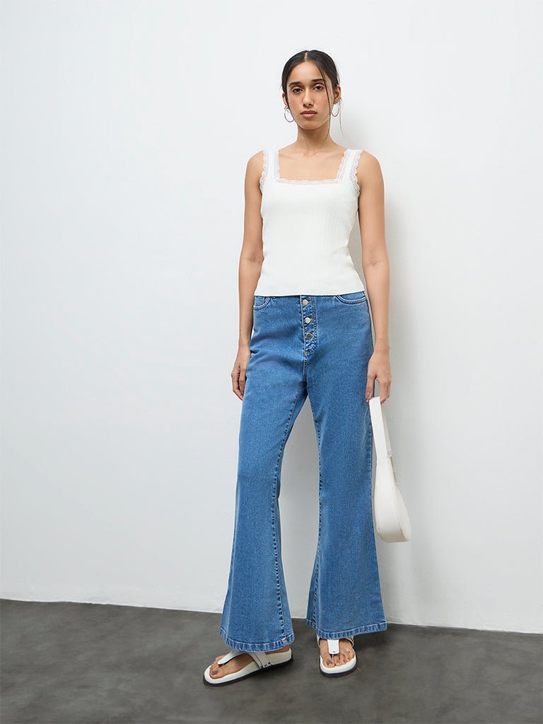 Fast Wear Blue Mid-Wash High-Rise Flared Jeans
