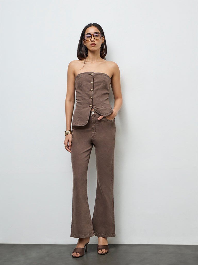 Fast Wear Dark Brown High-Rise Jeans