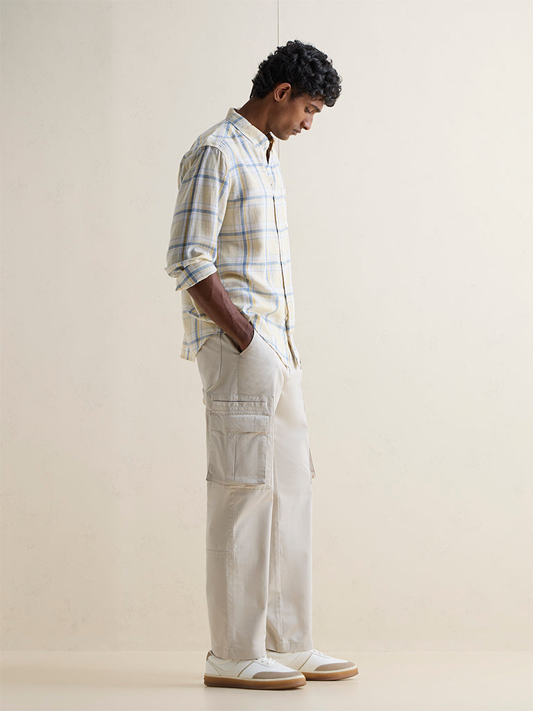 Fast Wear Off-White Relaxed-Fit Mid-Rise Cotton Cargo Pants