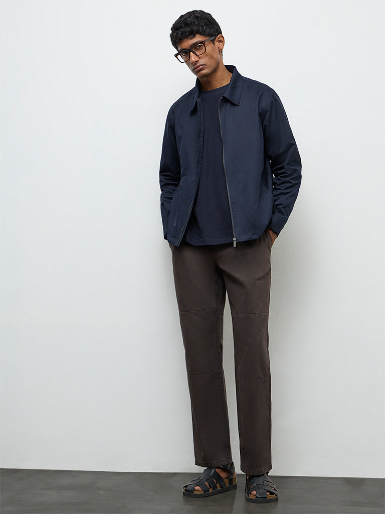 Fast Wear Dark Brown Relaxed-Fit Mid-Rise Cotton Pants