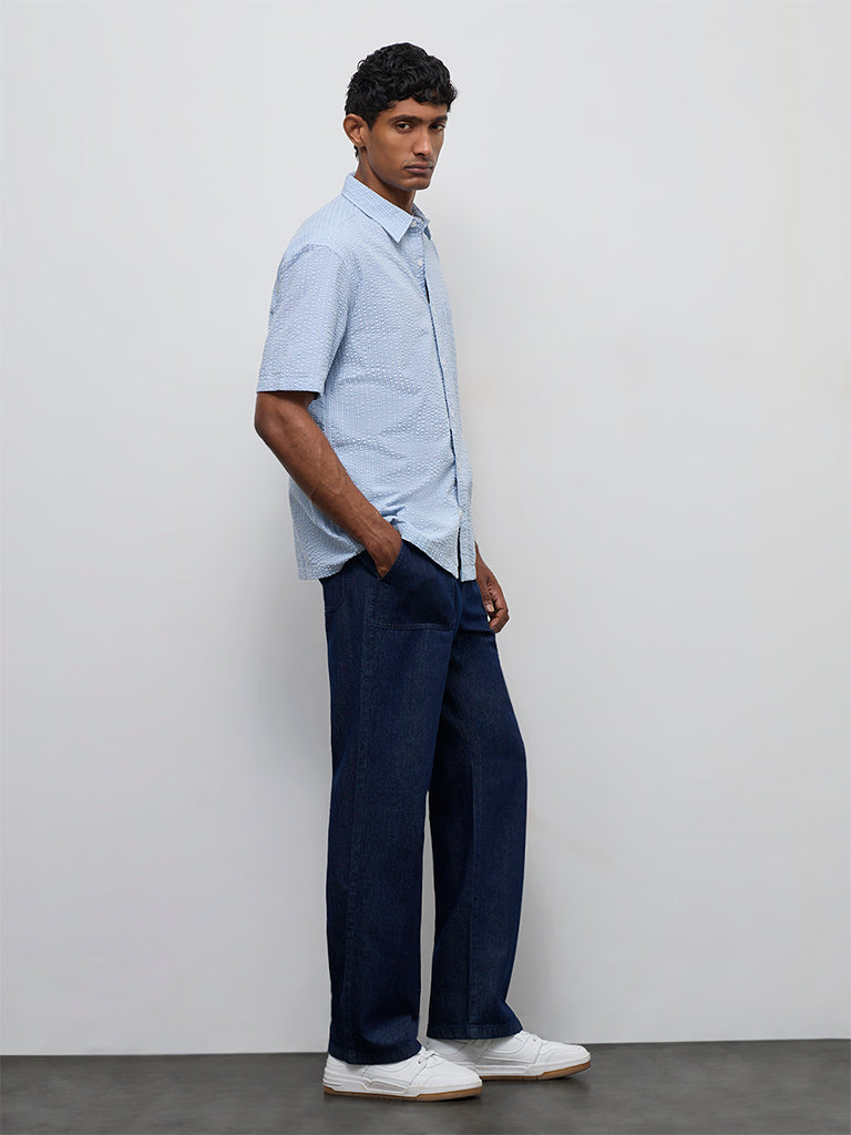 Fast Wear Navy Relaxed-Fit Mid-Rise Cotton Pants