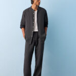 Fast Wear Black Striped Relaxed-Fit Mid-Rise Cotton Pants