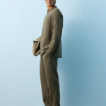 Fast Wear Olive Striped Relaxed-Fit Mid-Rise Cotton Pants