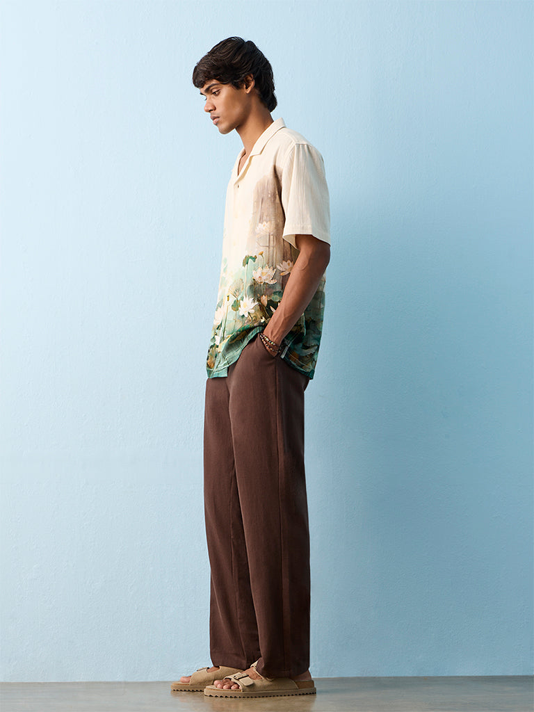 Fast Wear Dark Brown Relaxed-Fit Mid-Rise Cotton-Blend Chinos