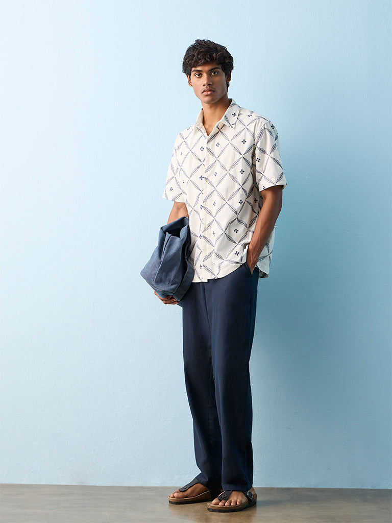 Fast Wear Navy Relaxed-Fit Mid-Rise Cotton-Blend Chinos