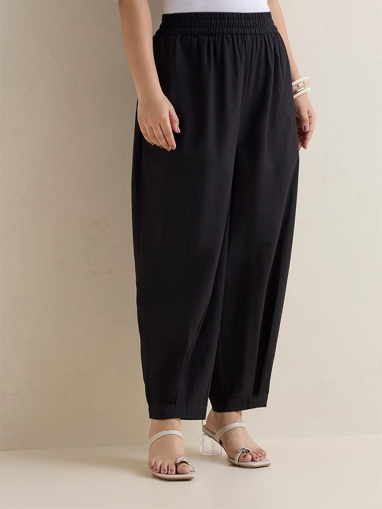 Fast Wear Black Barrel-Fit Cotton Pants