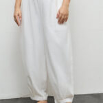 Fast Wear Off-White Solid Cotton Pants