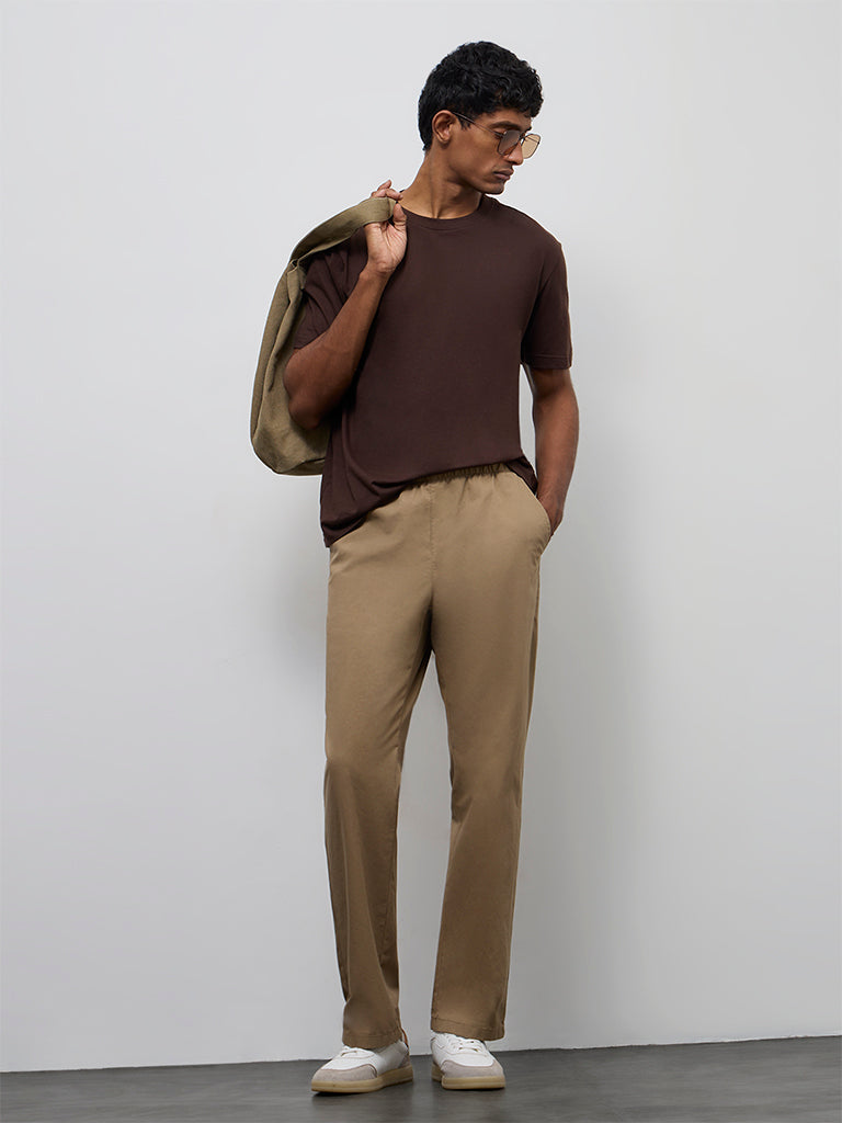 Fast Wear Cotton-Blend Dark Taupe Relaxed-Fit Mid-Rise Chinos