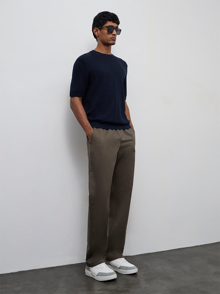 Fast Wear Cotton-Blend Olive Relaxed-Fit Mid-Rise Chinos