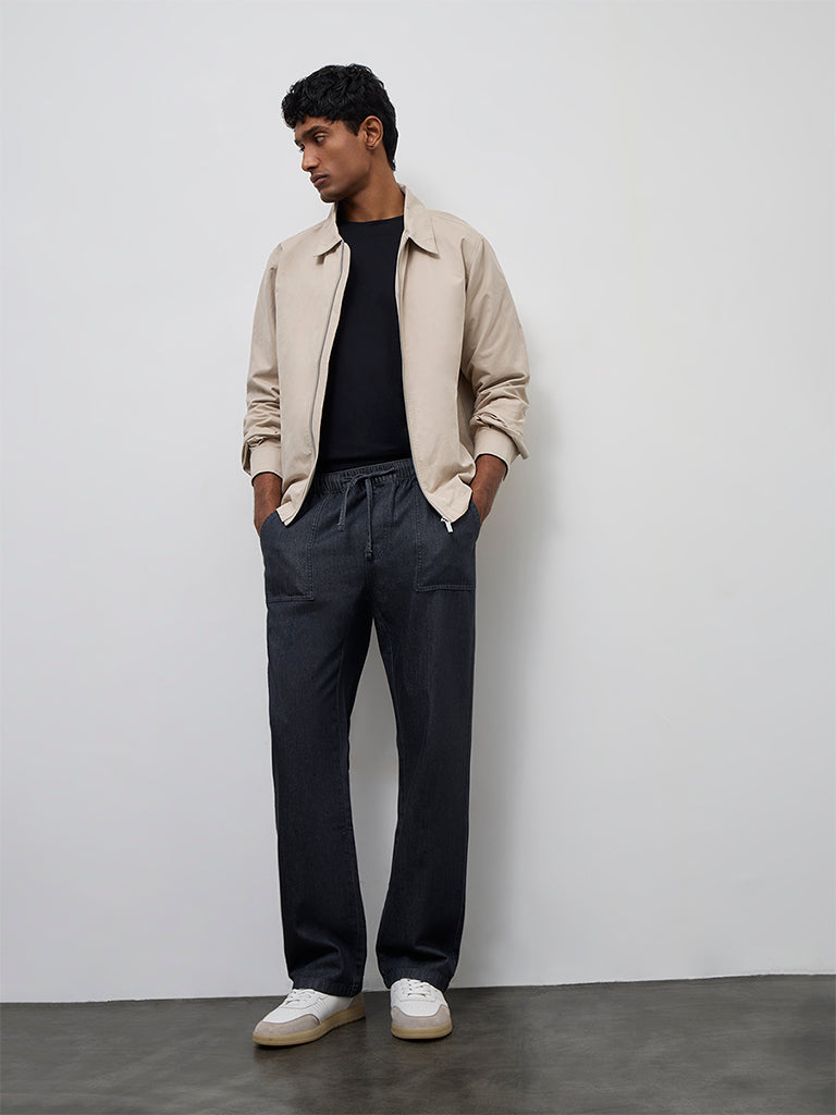 Fast Wear Dark Grey Relaxed-Fit Mid-Rise Cotton Pants