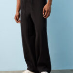 Fast Wear Black Barrel-Fit Mid-Rise Cotton Pants
