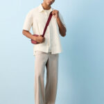 Fast Wear Light Grey Barrel-Fit Mid-Rise Cotton Pants