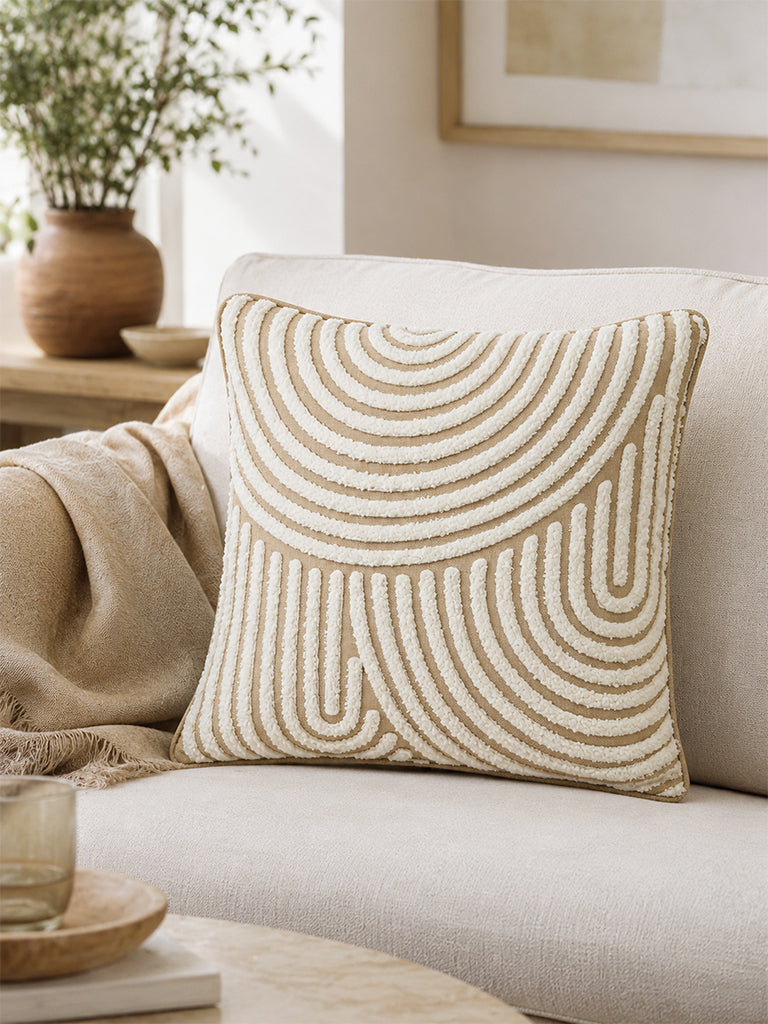 Fast Wear Off-White Spiral Embroidered Cushion Cover