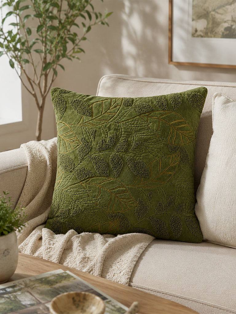 Fast Wear Green Botanical Embossed Cushion Cover
